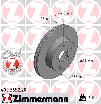 ZIMMERMANN Bremseskive 400365220 foraksel ventileret 288mm 25mm for MERCEDES-BENZ (BBDC) MERCEDES-BENZ