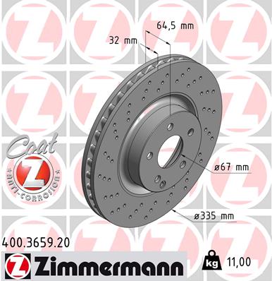 ZIMMERMANN Bremseskive 400365920 foraksel perforeret 335mm 32mm for MERCEDES-BENZ