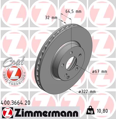 ZIMMERMANN Bremseskive 400366420 foraksel ventileret 322mm 32mm for MERCEDES-BENZ (BBDC) MERCEDES-BENZ