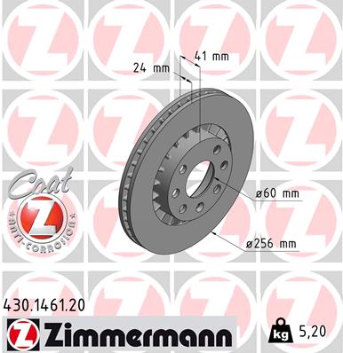 ZIMMERMANN Bremseskive 430146120 foraksel udvendig ventileret 256mm 24mm for OPEL GENERAL MOTORS