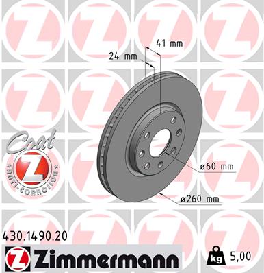 ZIMMERMANN Bremseskive 430149020 foraksel ventileret 260mm 24mm for OPEL GENERAL MOTORS
