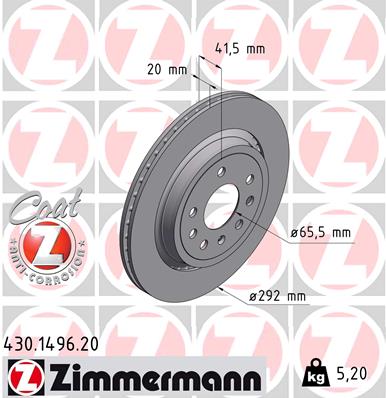 ZIMMERMANN Bremseskive 430149620 bagaksel udvendig ventileret 292mm 20mm for OPEL SAAB FIAT
