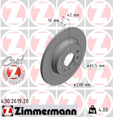 ZIMMERMANN Bremseskive 430261920 bagaksel fuld 278mm 10mm for OPEL GENERAL MOTORS