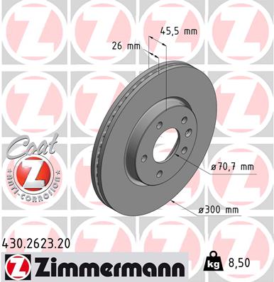 ZIMMERMANN Bremseskive 430262320 foraksel ventileret 300mm 26mm for OPEL GENERAL MOTORS CHEVROLET (SGM)