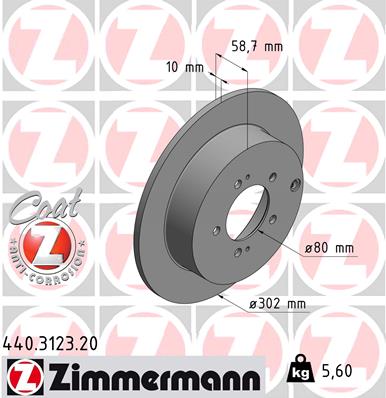 ZIMMERMANN Bremseskive 440312320 bagaksel fuld 302mm 10mm for CITROËN/PEUGEOT MITSUBISHI