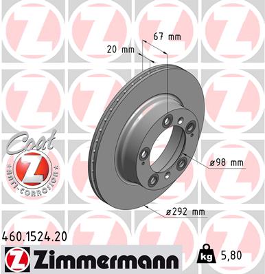 ZIMMERMANN Bremseskive 460152420 bagaksel ventileret 292mm 20mm for PORSCHE