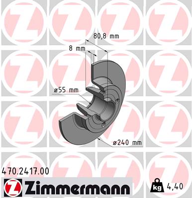 ZIMMERMANN Bremseskive 470241700 bagaksel fuld 240mm 8mm for RENAULT