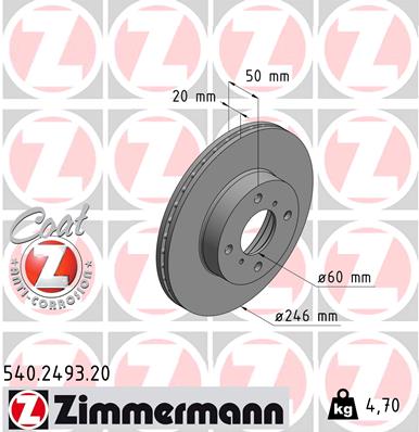 ZIMMERMANN Bremseskive 540249320 foraksel ventileret 246mm 20mm for SUZUKI SUZUKI (CHANGHE)