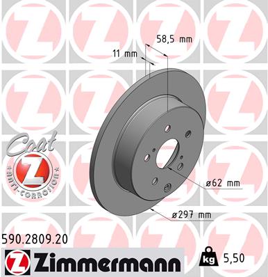 ZIMMERMANN Bremseskive 590280920 bagaksel fuld 297mm 11mm for TOYOTA