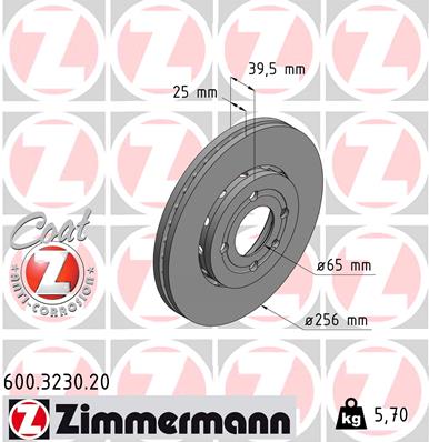 ZIMMERMANN Bremseskive 600323020 foraksel udvendig ventileret 256mm 25mm for VAG