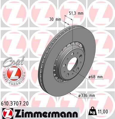 ZIMMERMANN Bremseskive 610370720 foraksel udvendig ventileret 336mm 30mm for VOLVO