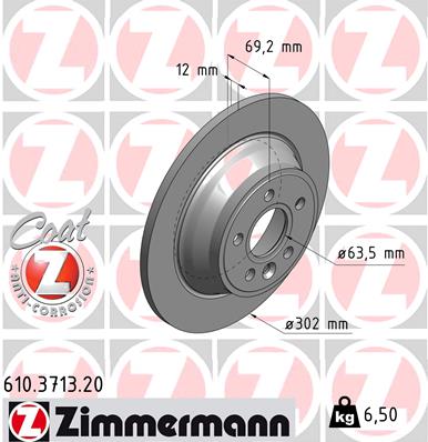 ZIMMERMANN Bremseskive 610371320 bagaksel fuld 302mm 12mm for VOLVO (CHANGAN) VOLVO