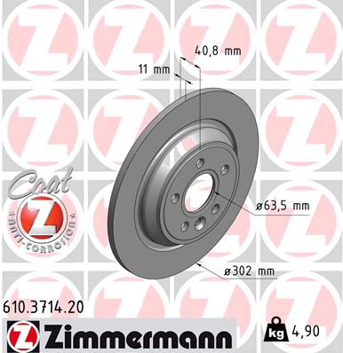 ZIMMERMANN Bremseskive 610371420 bagaksel fuld 302mm 11mm for VOLVO VOLVO (CHANGAN)