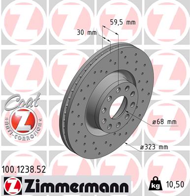 ZIMMERMANN Bremseskive 100123852 foraksel perforeret 323mm 30mm for AUDI
