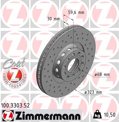 ZIMMERMANN Bremseskive 100330352 foraksel perforeret 323mm 30mm for VAG