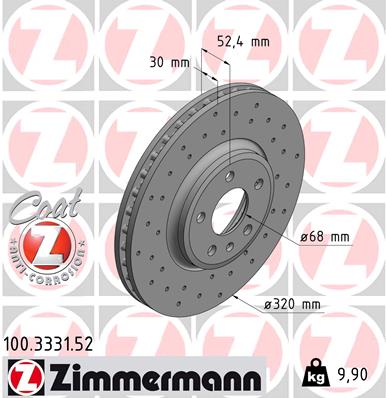 ZIMMERMANN Bremseskive 100333152 foraksel perforeret 320mm 30mm for AUDI (FAW)