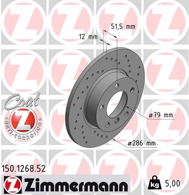 ZIMMERMANN Bremseskive 150126852 foraksel perforeret 286mm 12mm for BMW