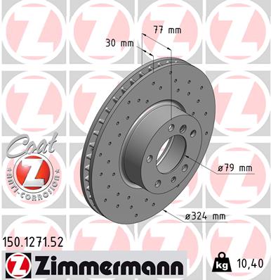 ZIMMERMANN Bremseskive 150127152 foraksel perforeret 324mm 30mm for BMW