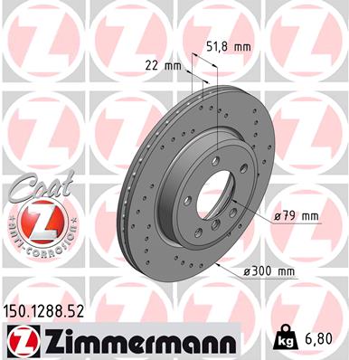 ZIMMERMANN Bremseskive 150128852 foraksel perforeret 300mm 22mm for BMW (BRILLIANCE) BMW