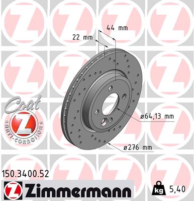 ZIMMERMANN Bremseskive 150340052 foraksel perforeret 276mm 22mm for BMW
