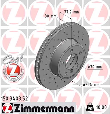 ZIMMERMANN Bremseskive 150340352 foraksel perforeret 324mm 30mm for BMW (BRILLIANCE) BMW