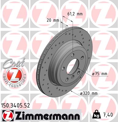 ZIMMERMANN Bremseskive 150340552 bagaksel perforeret 320mm 20mm for BMW (BRILLIANCE)