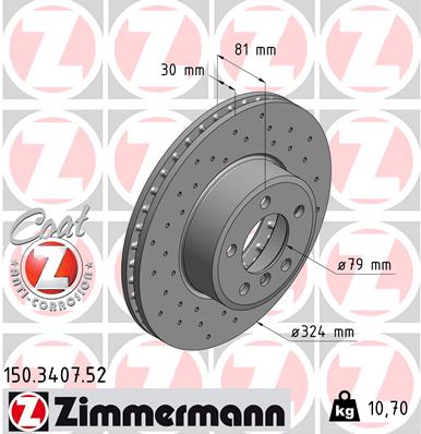 ZIMMERMANN Bremseskive 150340752 foraksel perforeret 324mm 30mm for BMW