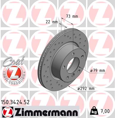 ZIMMERMANN Bremseskive 150342452 foraksel perforeret 292mm 22mm for BMW (BRILLIANCE)