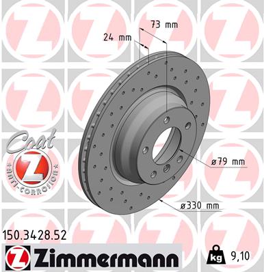 ZIMMERMANN Bremseskive 150342852 foraksel perforeret 330mm 24mm for BMW (BRILLIANCE)