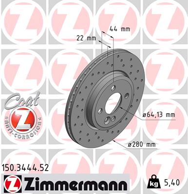 ZIMMERMANN Bremseskive 150344452 foraksel perforeret 280mm 22mm for MINI