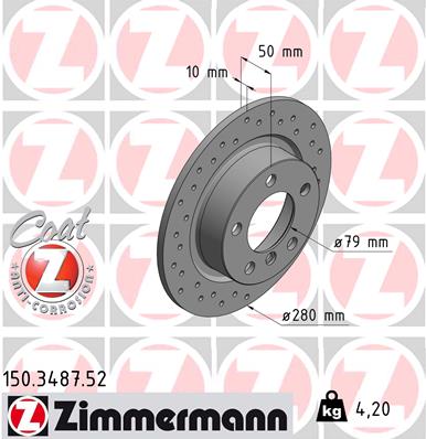 ZIMMERMANN Bremseskive 150348752 bagaksel perforeret 280mm 10mm for MINI