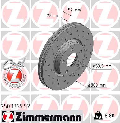 ZIMMERMANN Bremseskive 250136552 foraksel perforeret 300mm 28mm for FORD