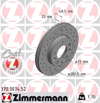 ZIMMERMANN Bremseskive 370307452 foraksel perforeret 283mm 25mm for MAZDA