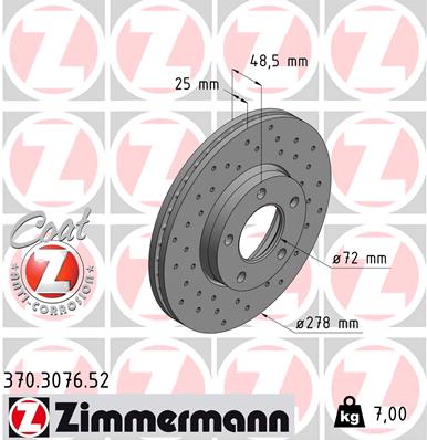 ZIMMERMANN Bremseskive 370307652 foraksel perforeret 278mm 25mm for MAZDA MAZDA (CHANGAN)