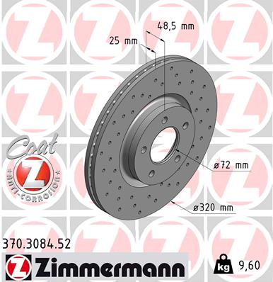 ZIMMERMANN Bremseskive 370308452 foraksel perforeret 320mm 25mm for MAZDA