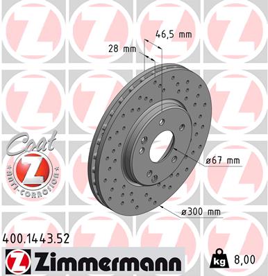 ZIMMERMANN Bremseskive 400144352 foraksel perforeret 300mm 28mm for MERCEDES-BENZ CHRYSLER