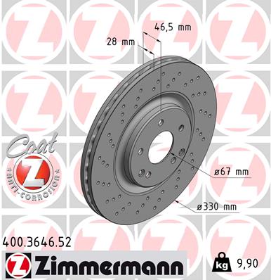 ZIMMERMANN Bremseskive 400364652 foraksel perforeret 330mm 28mm for MERCEDES-BENZ