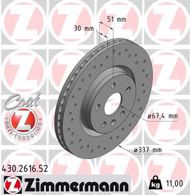 ZIMMERMANN Bremseskive 430261652 foraksel perforeret 337mm 30mm for OPEL GENERAL MOTORS