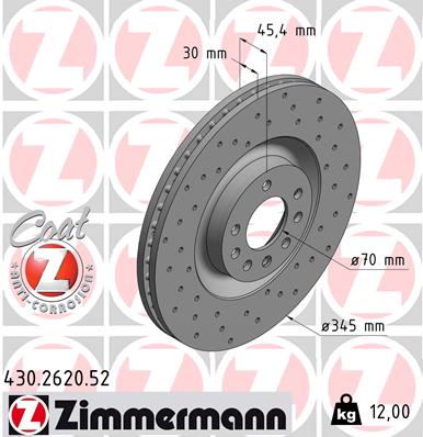 ZIMMERMANN Bremseskive 430262052 foraksel perforeret 345mm 30mm for OPEL GENERAL MOTORS