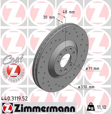 ZIMMERMANN Bremseskive 440311952 foraksel perforeret 330mm 30mm for CITROËN/PEUGEOT