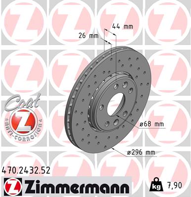 ZIMMERMANN Bremseskive 470243252 foraksel perforeret 296mm 26mm for RENAULT
