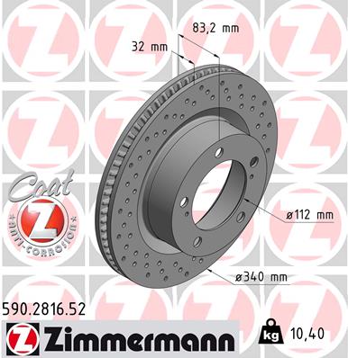 ZIMMERMANN Bremseskive 590281652 foraksel perforeret 340mm 32mm for TOYOTA (FAW)