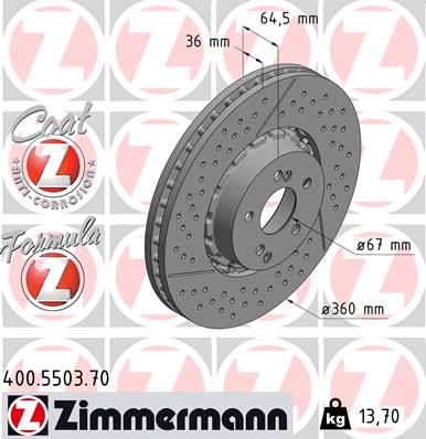 ZIMMERMANN Bremseskive 400550370 foraksel 360mm 36mm for MERCEDES-BENZ