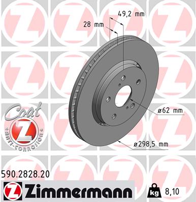 ZIMMERMANN Bremseskive 590282820 foraksel udvendig ventileret 298mm 28mm for TOYOTA