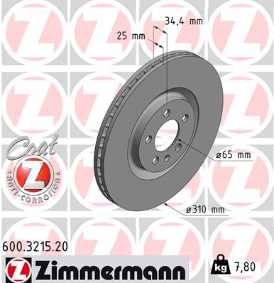 ZIMMERMANN Bremseskive 600321520 foraksel ventileret 310mm 25mm for VAG