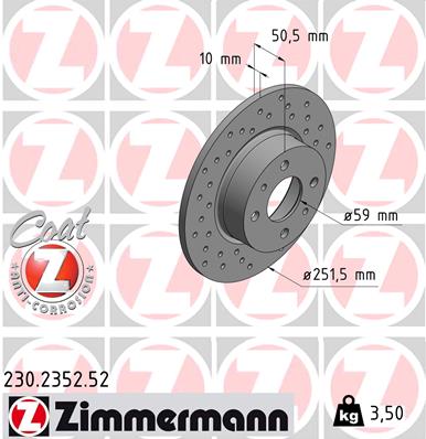 ZIMMERMANN Bremseskive 230235252 bagaksel perforeret 251mm 10mm for FIAT