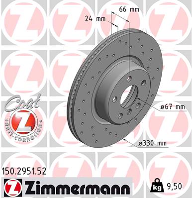 ZIMMERMANN Bremseskive 150295152 foraksel perforeret 330mm 24mm for BMW (BRILLIANCE) BMW