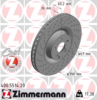 ZIMMERMANN Bremseskive 400551420 foraksel Sænket 390mm 36mm for MERCEDES-BENZ