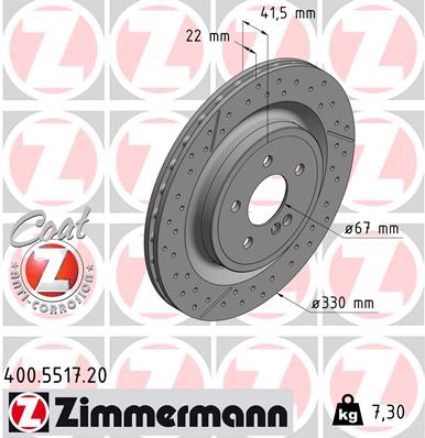 ZIMMERMANN Bremseskive 400551720 bagaksel lukket/perforeret 330mm 22mm for MERCEDES-BENZ