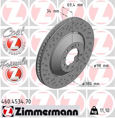 ZIMMERMANN Bremseskive 460453470 venstre foraksel 380mm 34mm for PORSCHE